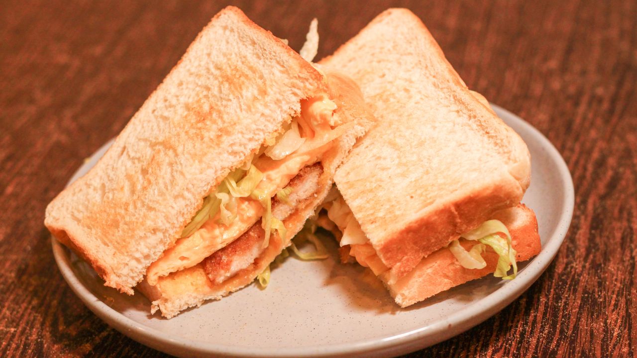 Crumbled Fried Pork Chop and Scrambled Egg Sandwich