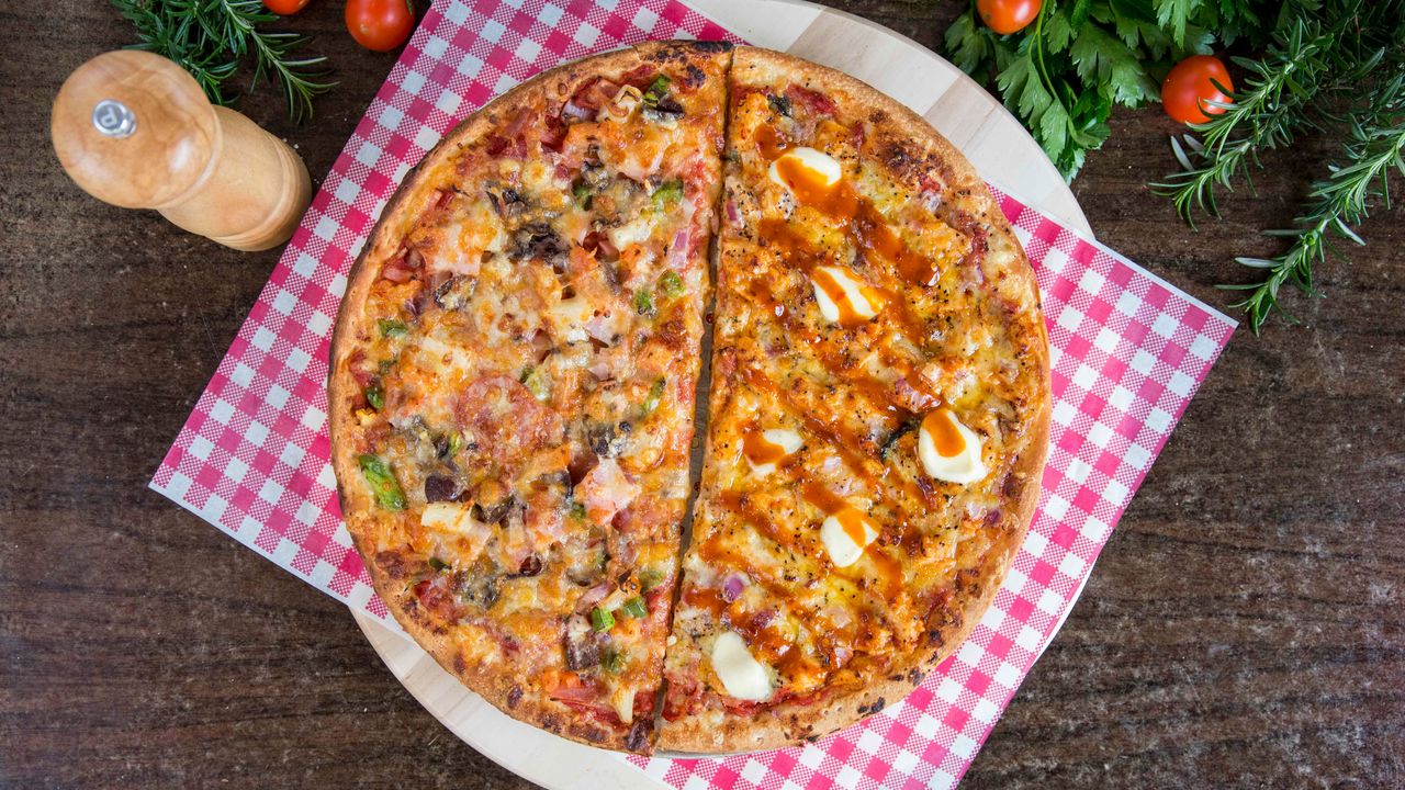 Traditional and Gourmet Half and Half Pizza