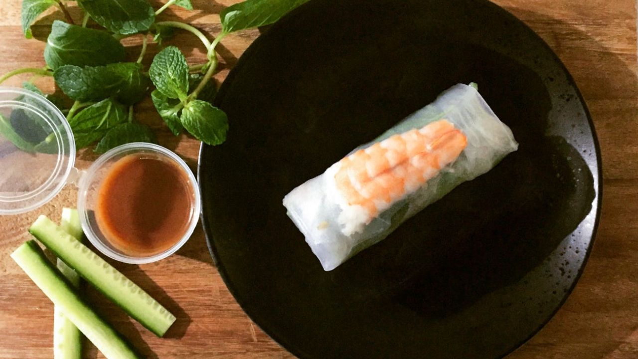 Prawn, Chicken and Mint RIce Paper Roll