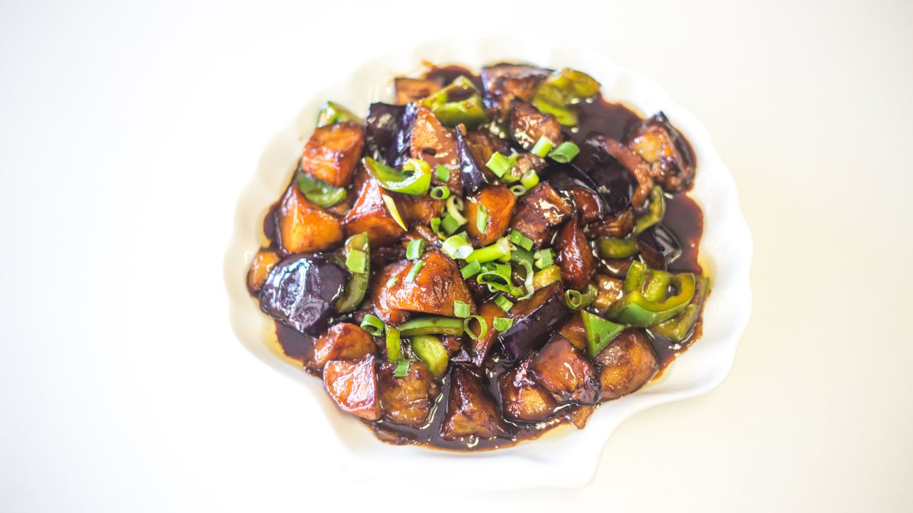 Manchurian Style Stir Fried Eggplant, Potato, and Green Capsicum 地三鲜