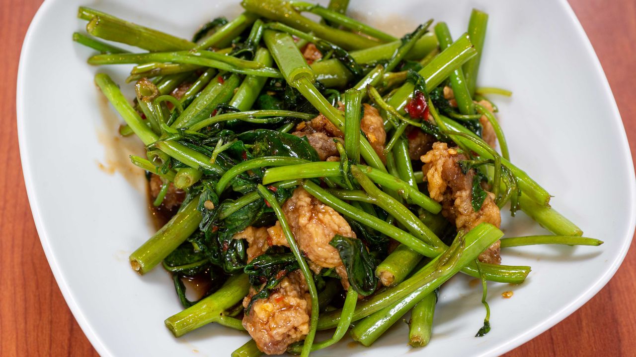 Stir Fried Kang kung (morning glory) on Rice