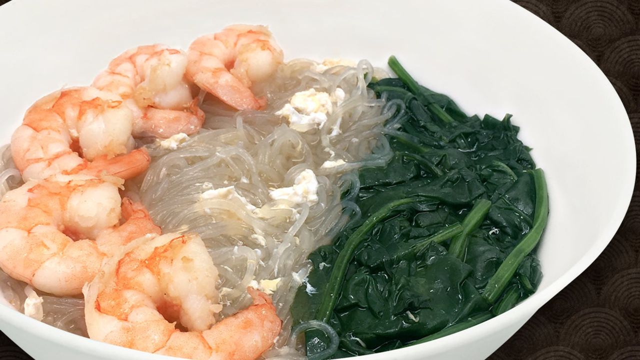 Prawn Vermicelli Soup with Egg & Spinach