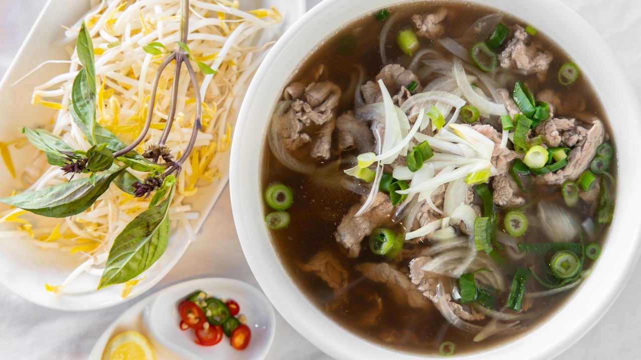 Sliced Rare Beef Pho Noodle Soup