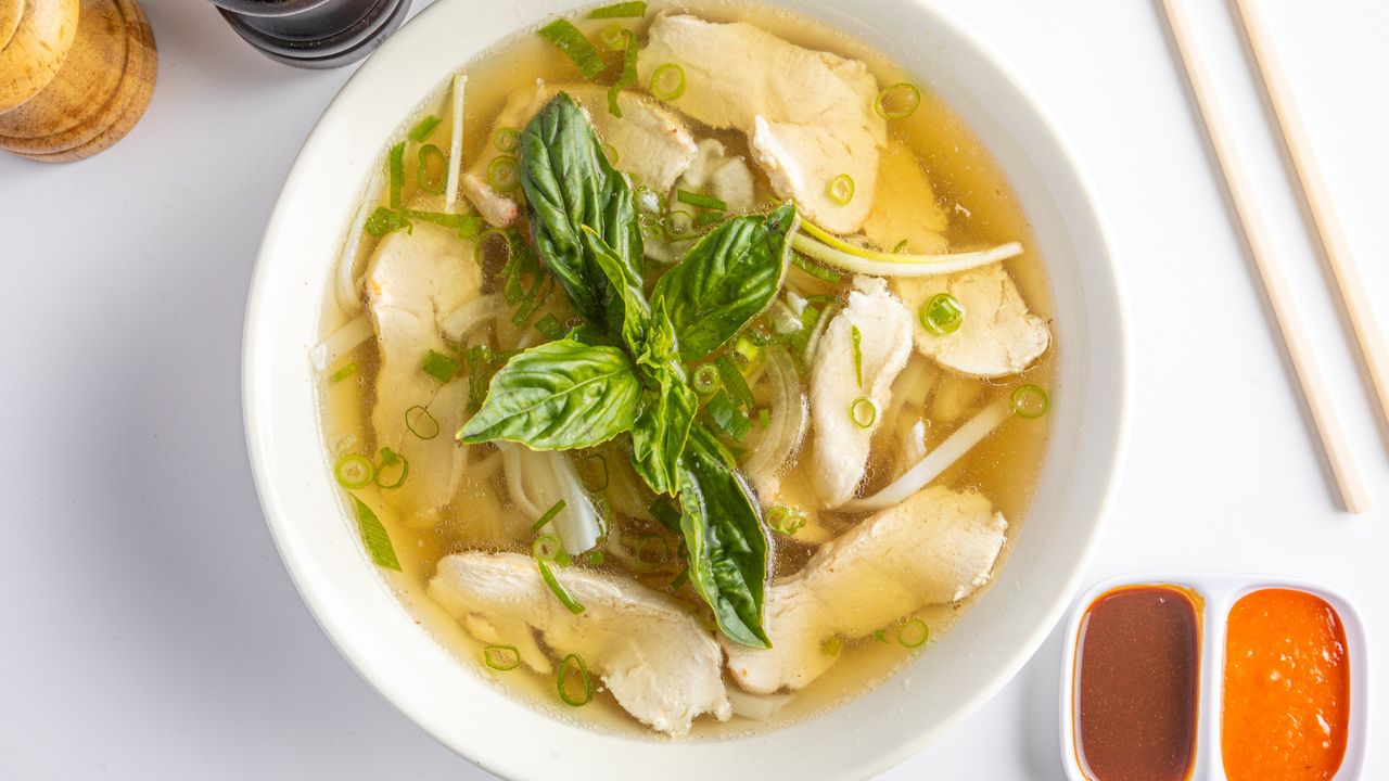Grilled Chicken with Rice Noodle Soup