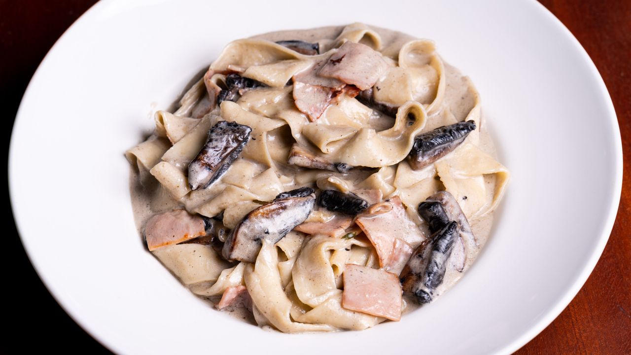 Tagliatelli Con Panna Funghi E Proscuitto Cotto