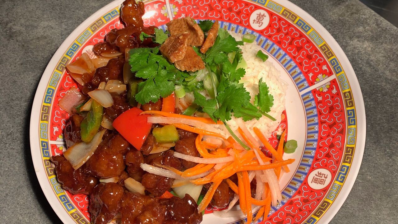 Sweet & Sour Pork with Rice & Pork Crackle