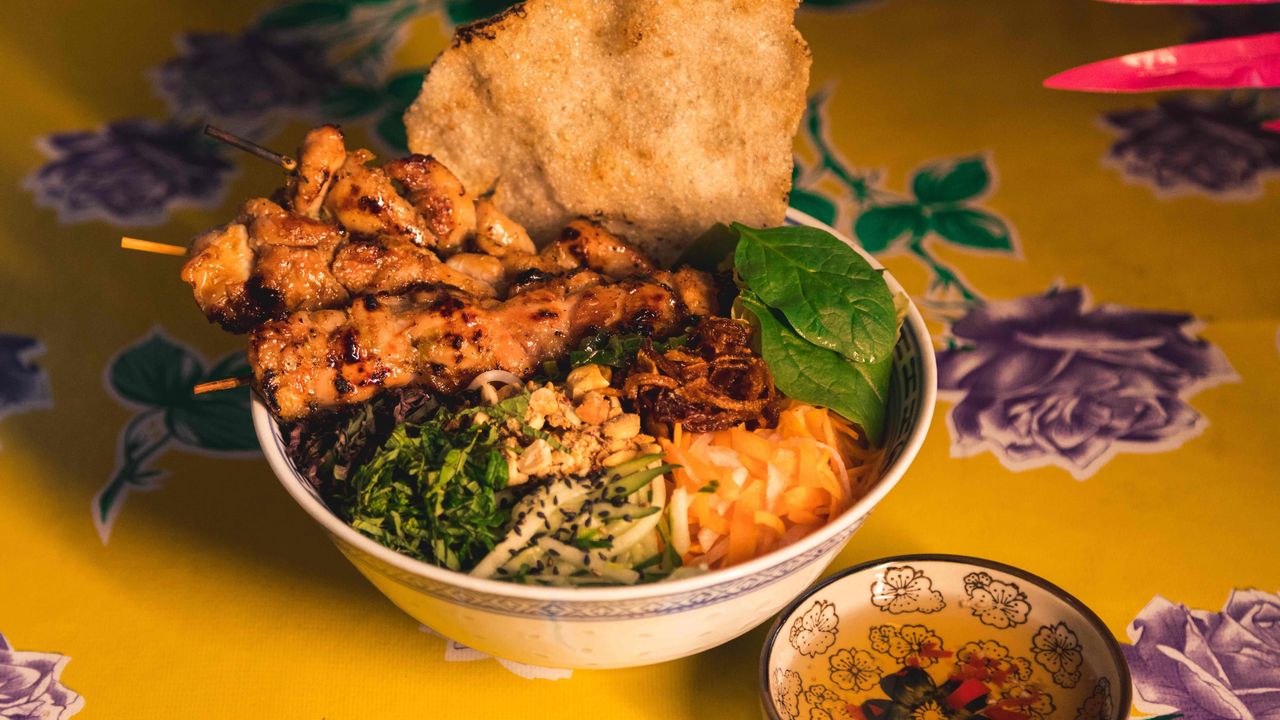 Noodle Salad w/ Chargrilled Chicken Skewers (GF)