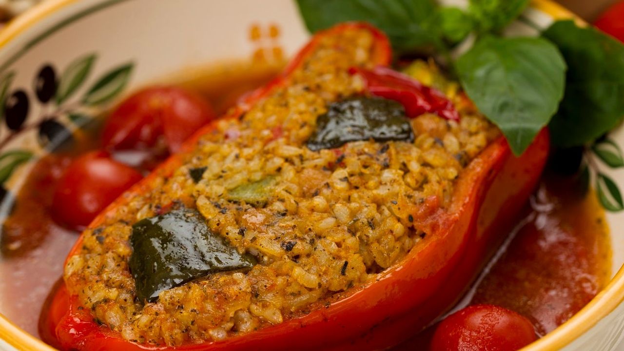 Stuffed Capsicum in Cherry Tomato Juice