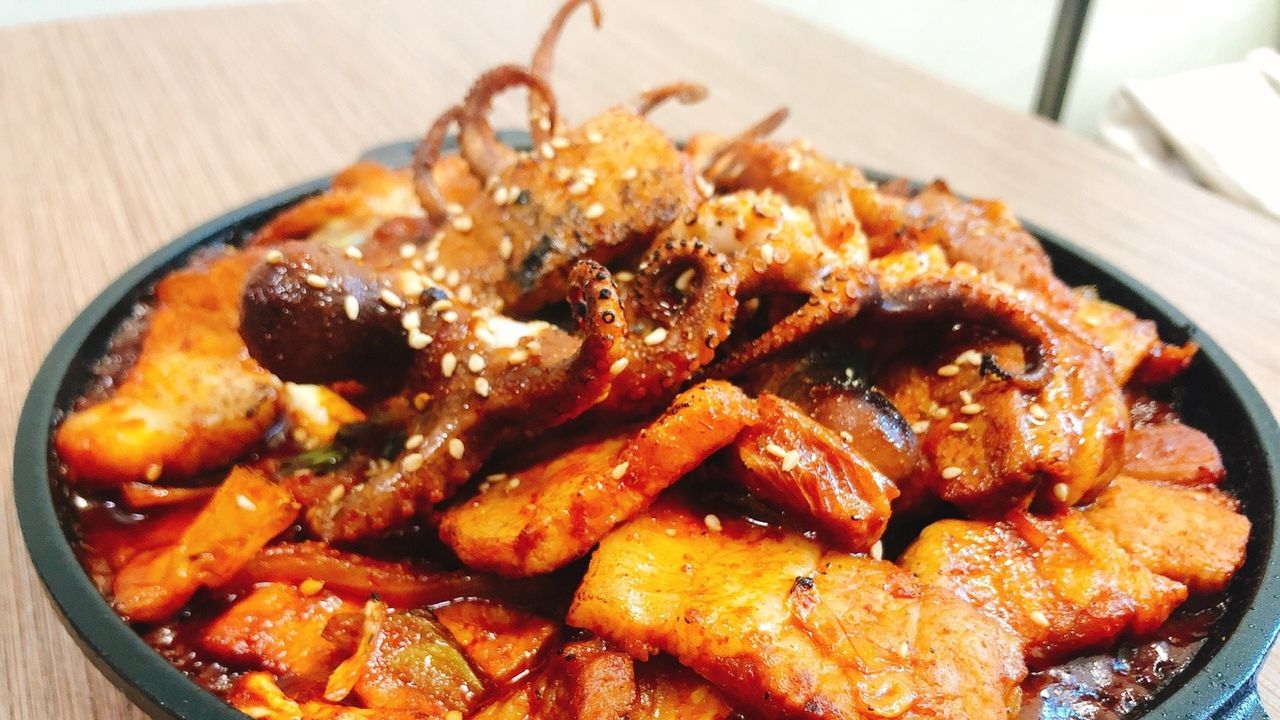 Spicy Stir Fried Baby Octopus with Pork Belly