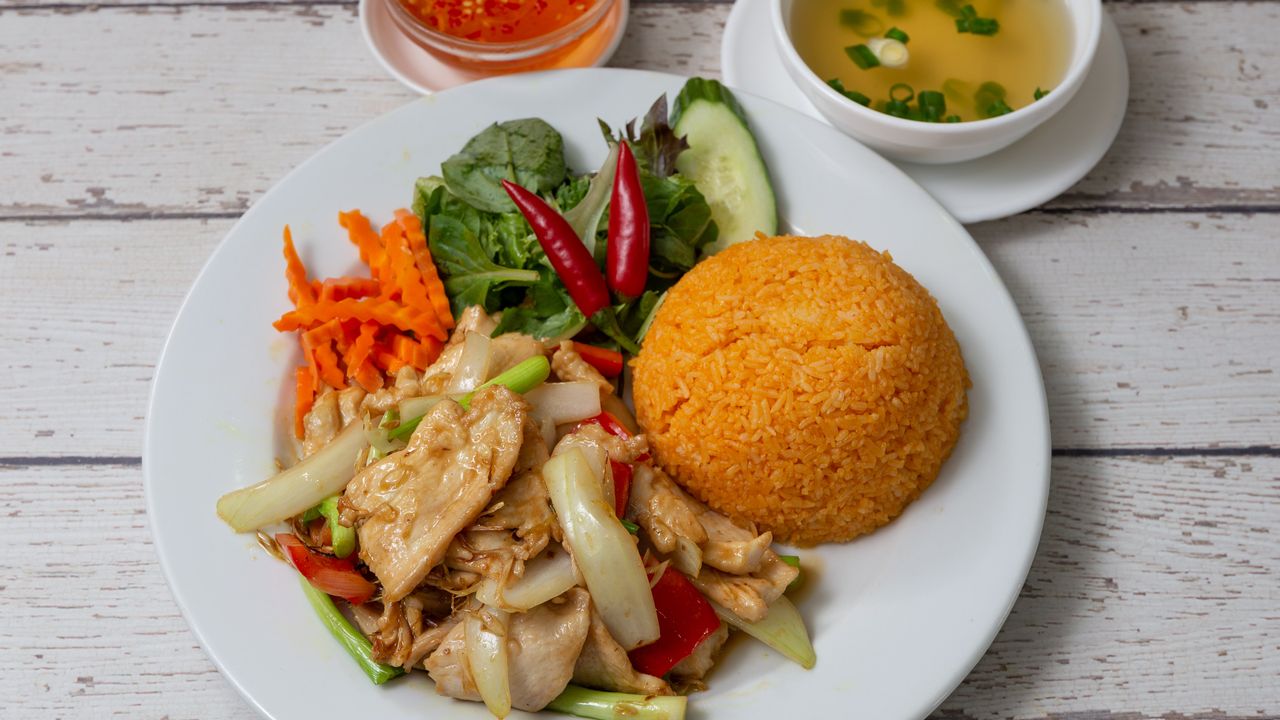Steamed Rice with Chicken in Sate