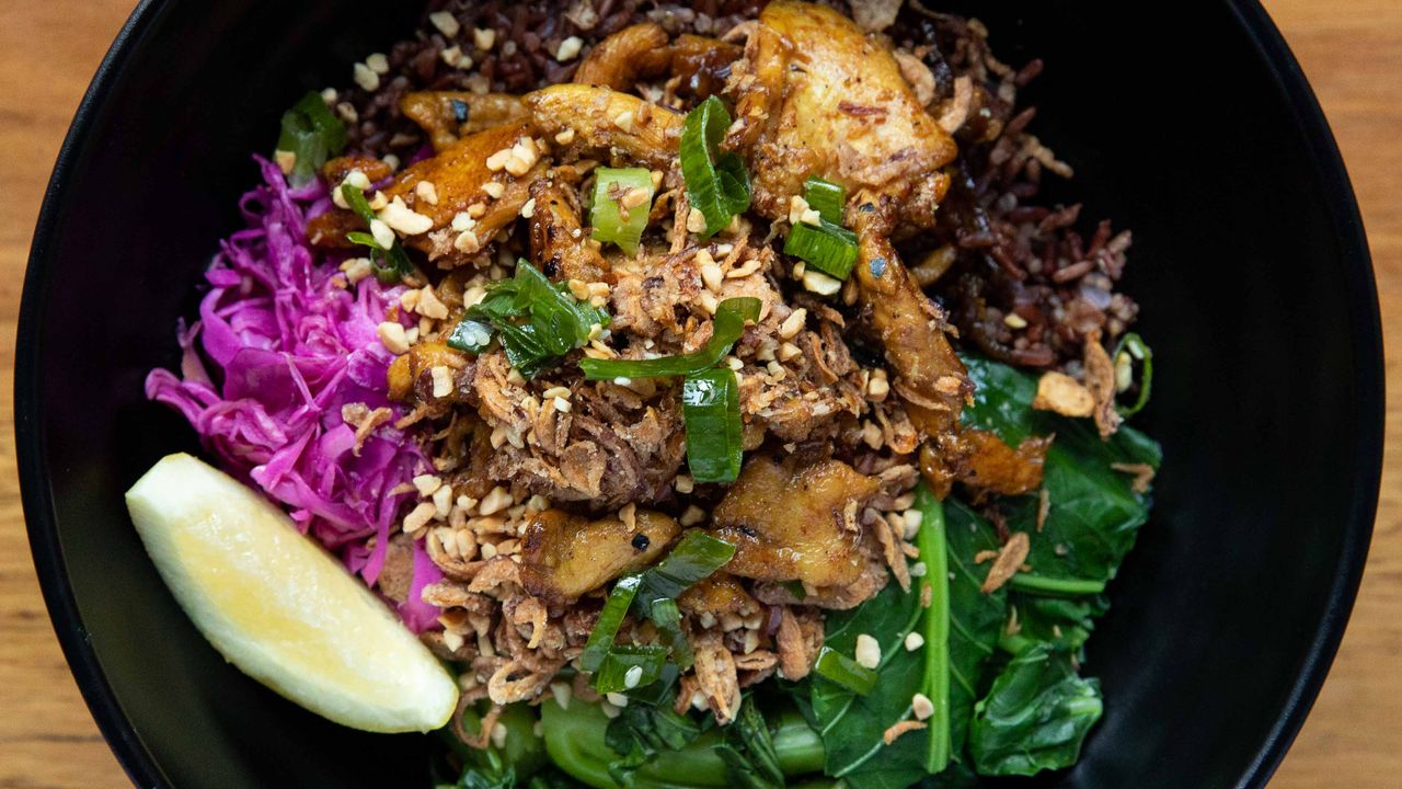 Turmeric Chicken Breast Red Rice and Greens