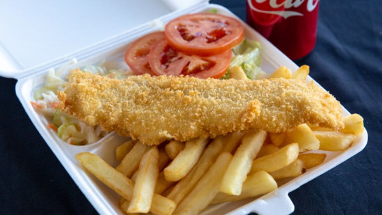 Fried Flake, Chips, Salads, Can of Drink