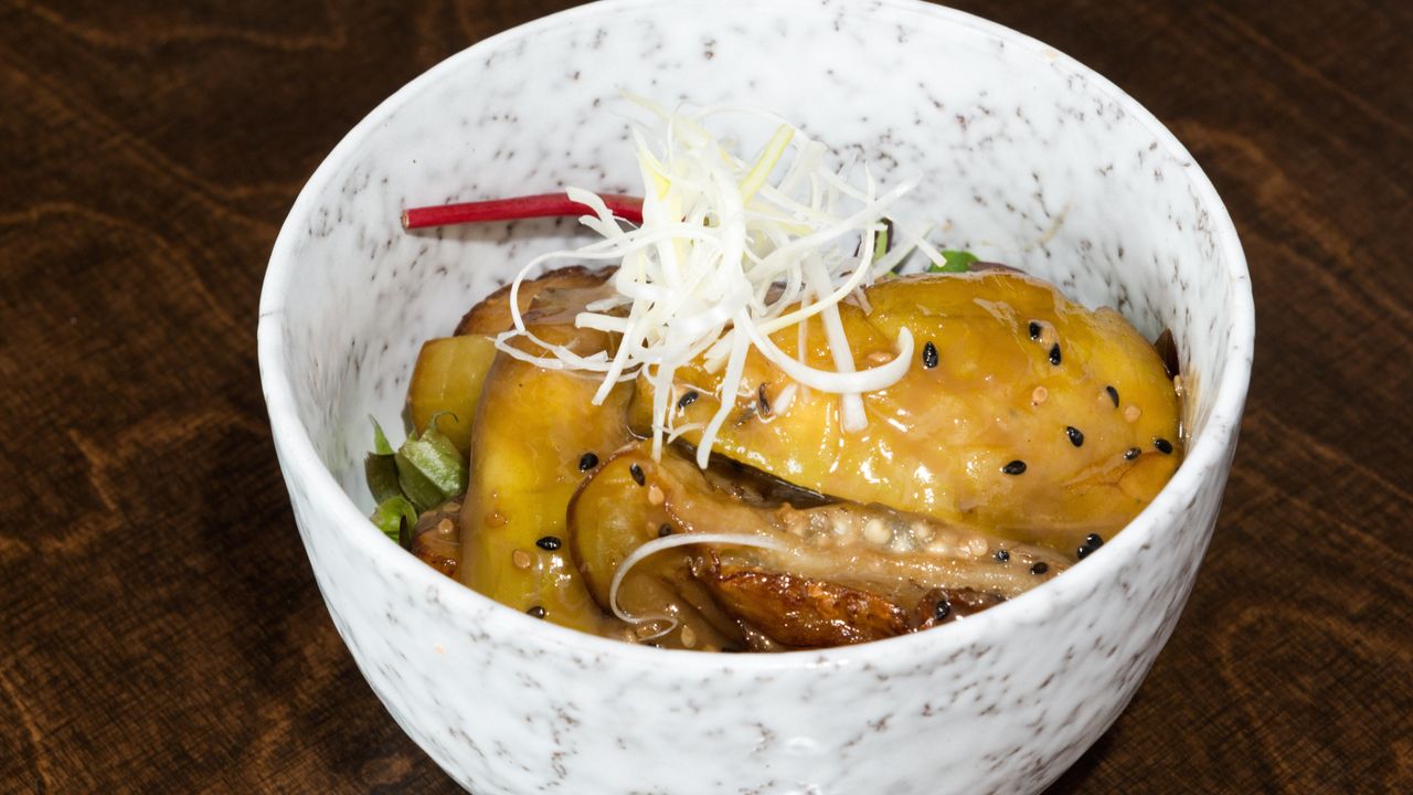 Deep Fried Egg Plant with Sweet Miso Sauce