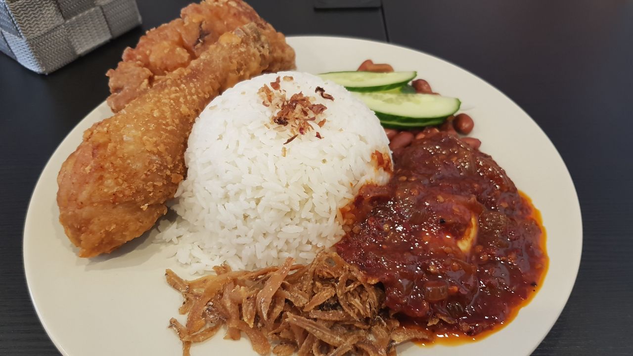 Nasi Lemak with Crispy Chicken