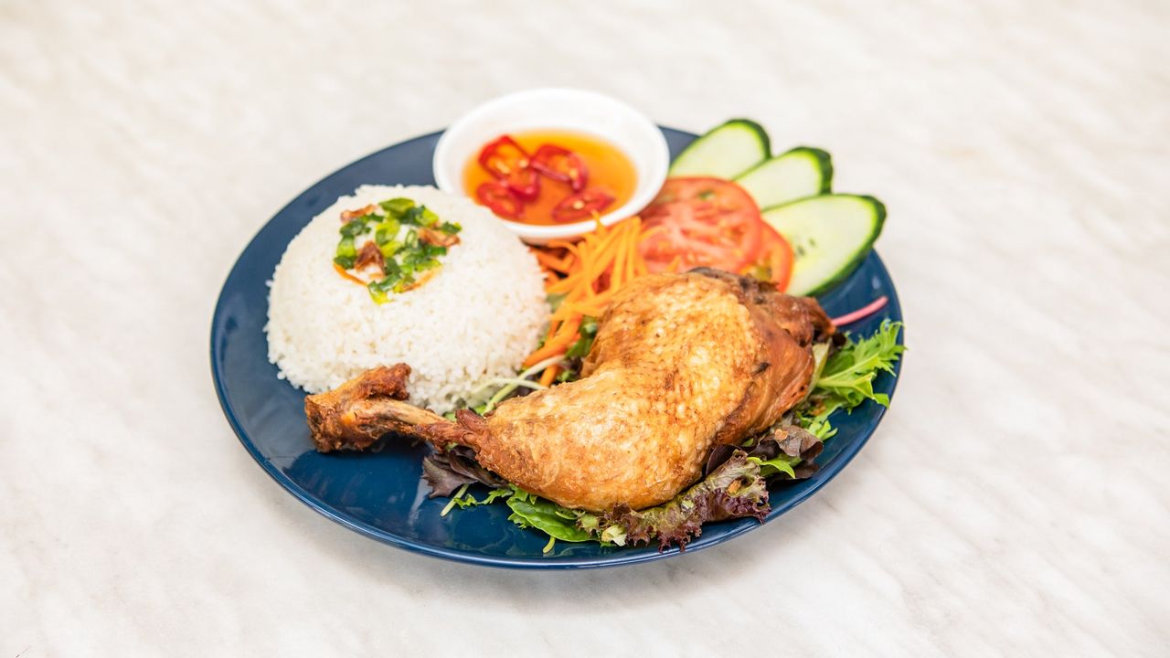 Crispy Chicken and Rice with Salad