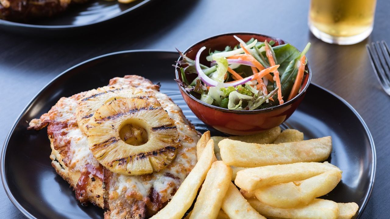 Loaded Hawaiian Parma with Fries & Salad