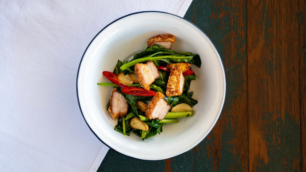 Crispy Pork Belly with Chinese Greens