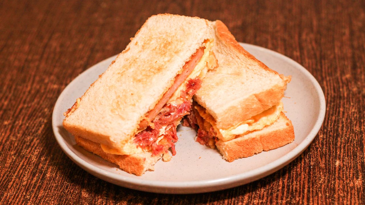 Corn Beef and Scrambled Egg with Spam Sandwich