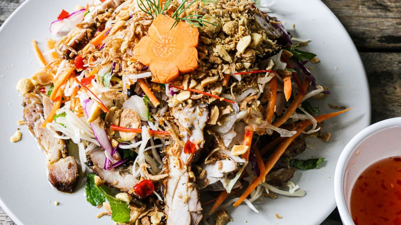 Crispy Skin Chicken with Coleslaw and Fresh Herbs