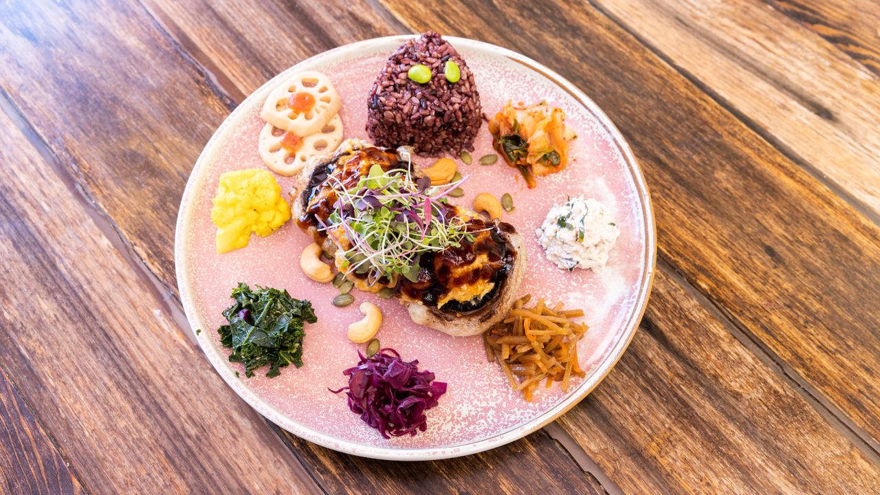 Stuffed Pumpkin Mushroom Tempura Bowl