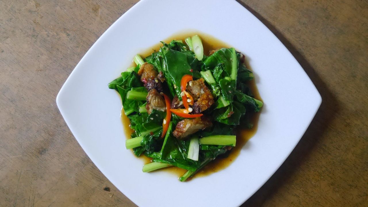 Crispy Pork Belly with Chinese Broccoli