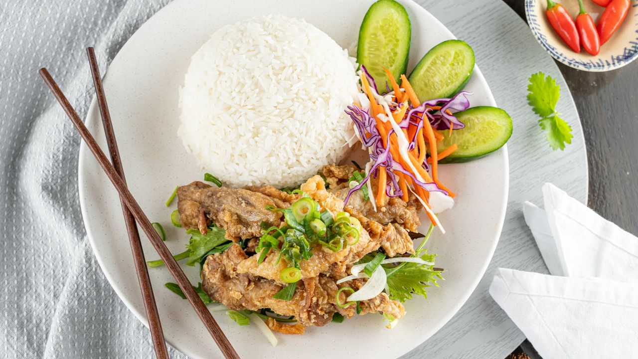 Salt & Pepper Chicken Ribs on Rice