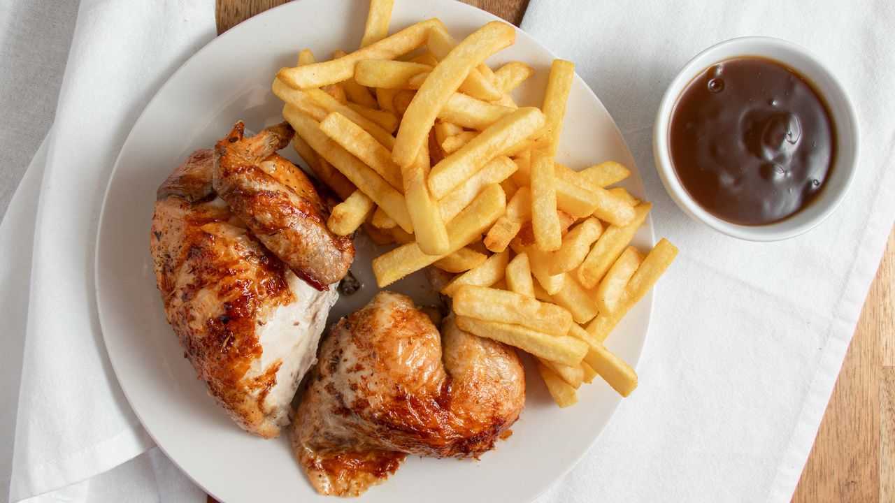 BBQ Roasted  Half Chook & Chips (Add 600mL Bottle of Drink)