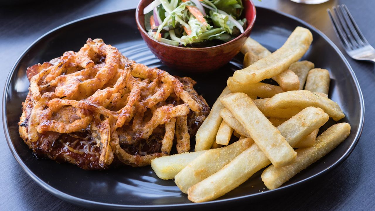 Loaded Hickory Smoked BBQ Parma with Fries and Salad