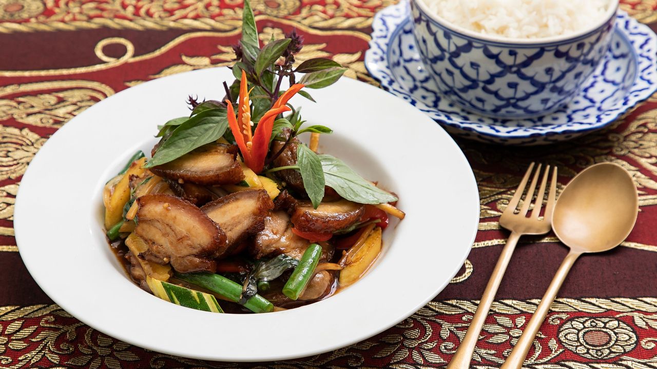 Crispy Pork with Basil Chilli