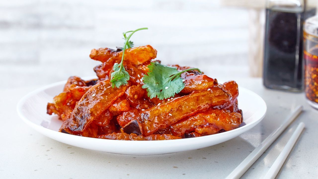 Sweet and Sour Deep Fried Eggplant