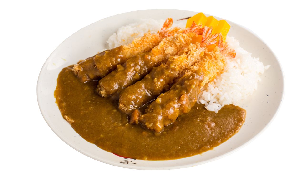 Curry Crumbed Prawn with Rice