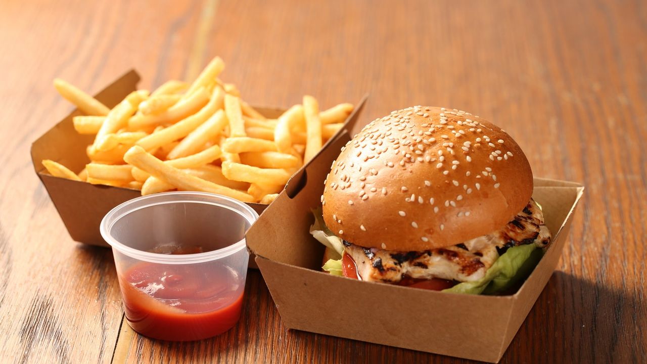 Grilled Chicken Breast Burger and Fries