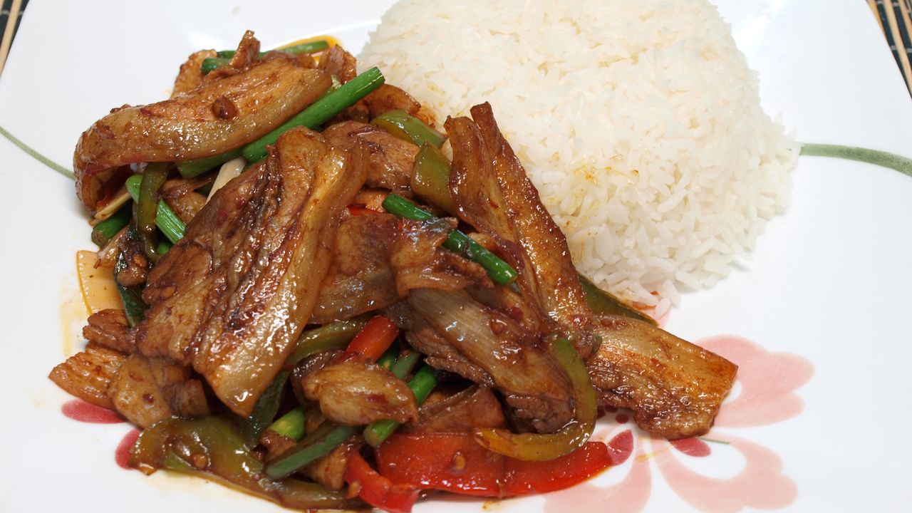 Double Cooked Pork Slices in Spicy Sauce with Rice