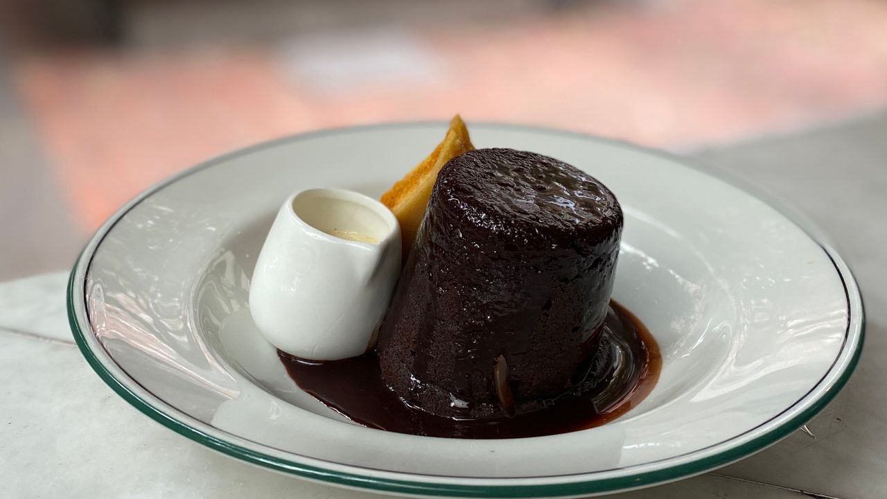 Stout Chocolate Pudding, Honey Comb and Bourbon Cream