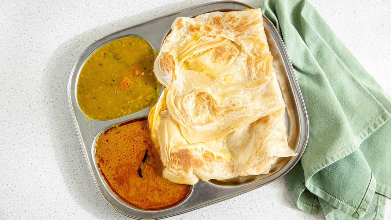 Egg Roti with Dhal and Curry Sauce