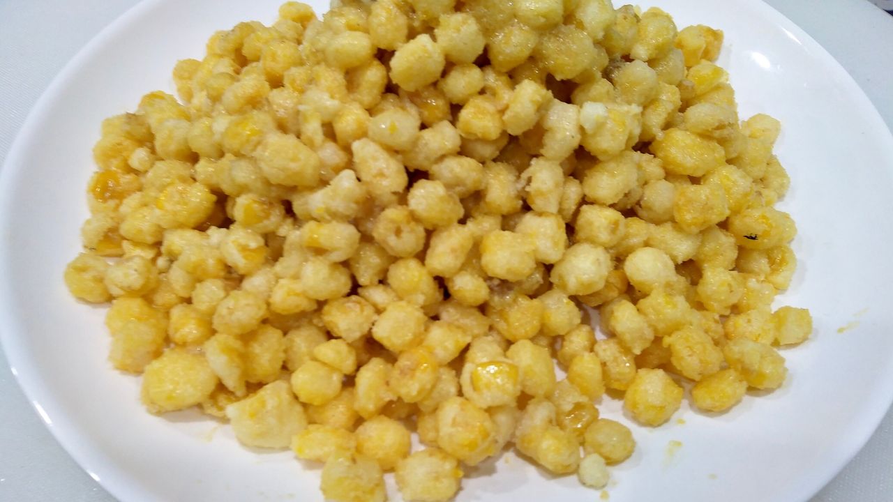 Corn Kernels Coated with Egg Yolk