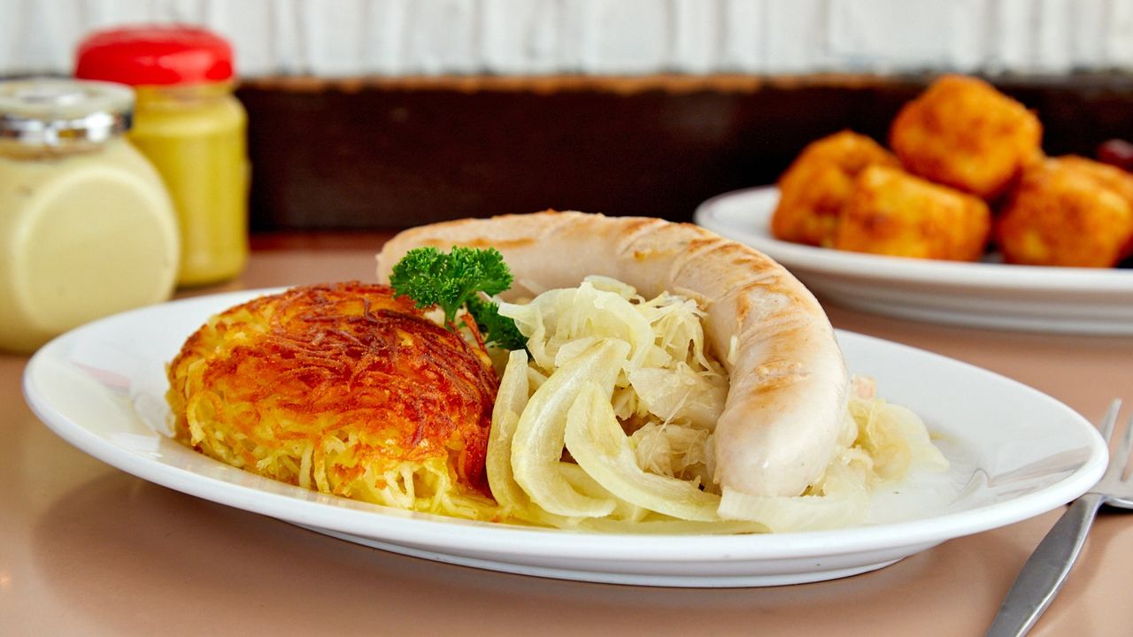 Swiss Weisswurst, Sauerkraut & Rosti (GF)