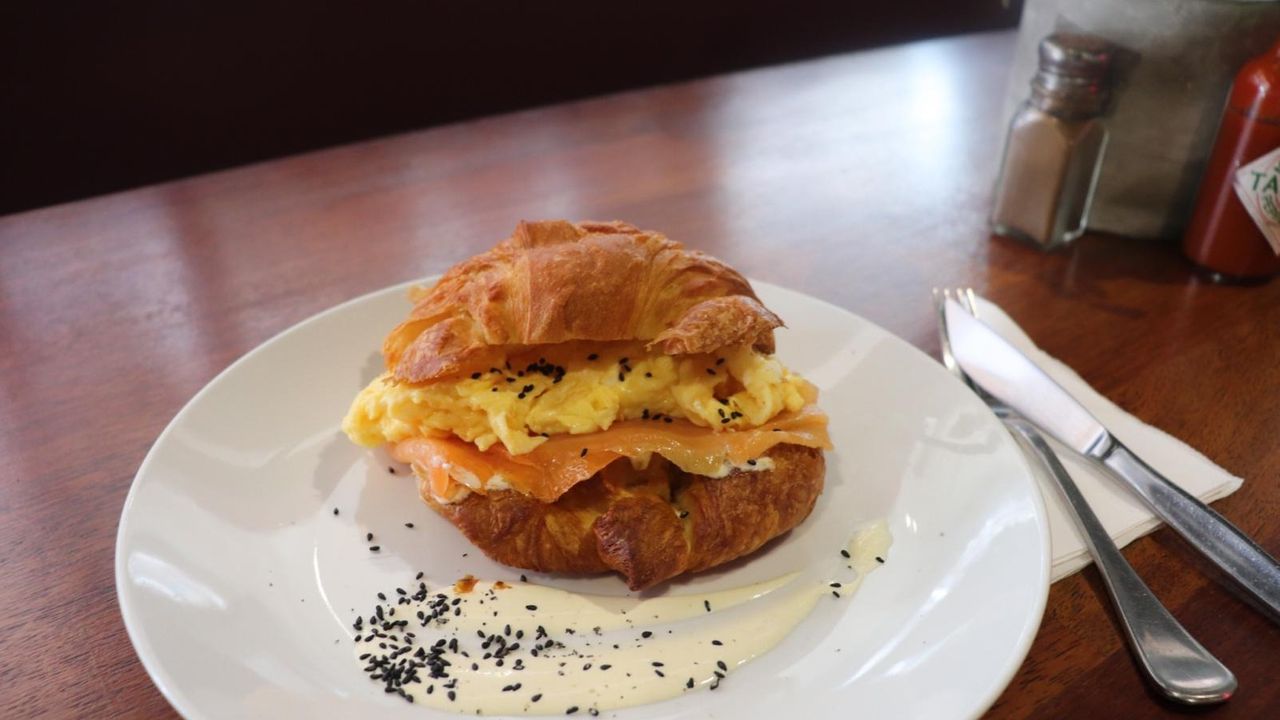 Salmon and scrambled egg croissant