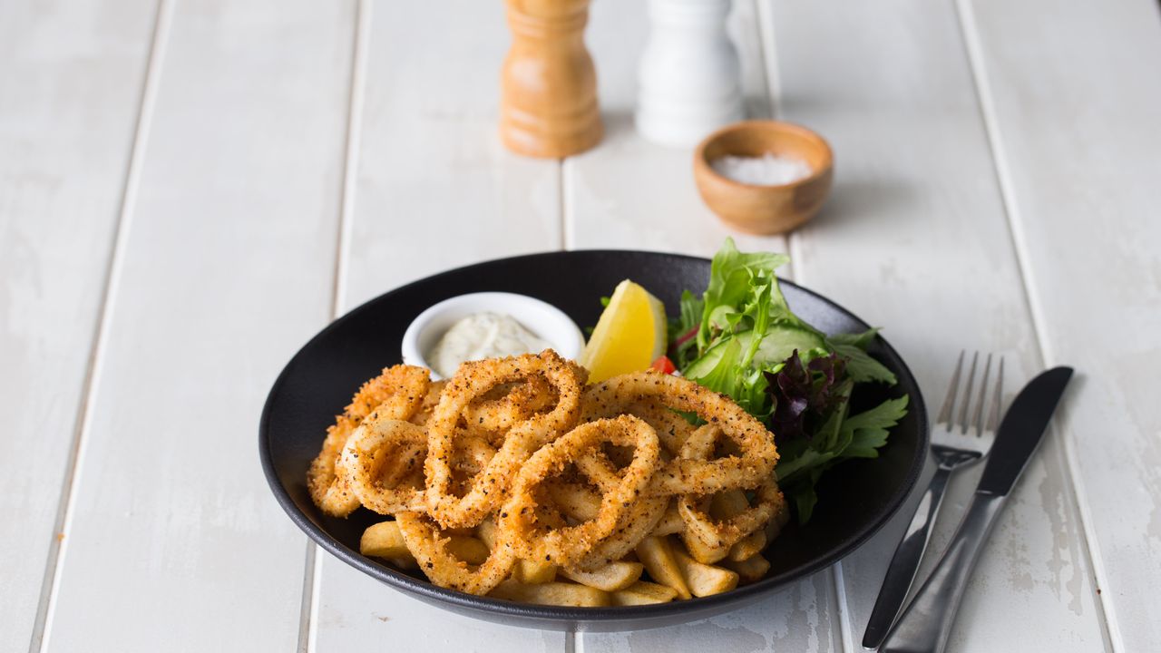 Lemon Pepper Calamari and Chips