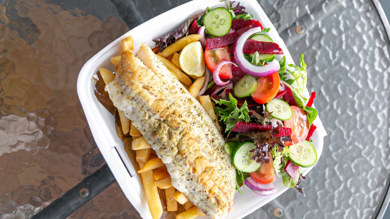 Grilled Fish Chips & Salad
