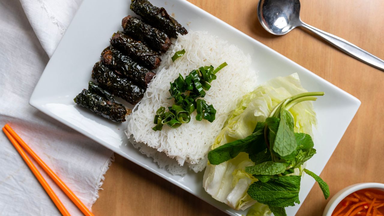 18. Vermicelli Salad with Grilled Pork & Spring Rolls