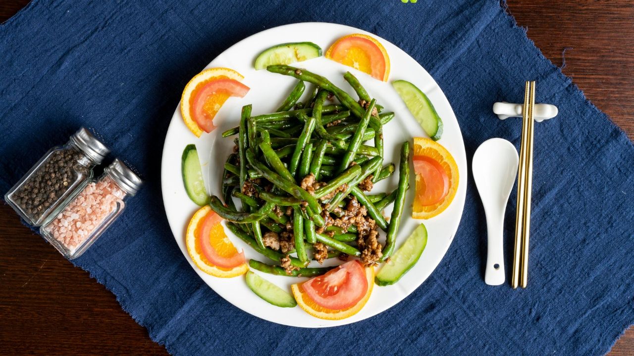 Stir Fried Long Beans with Pork Mince