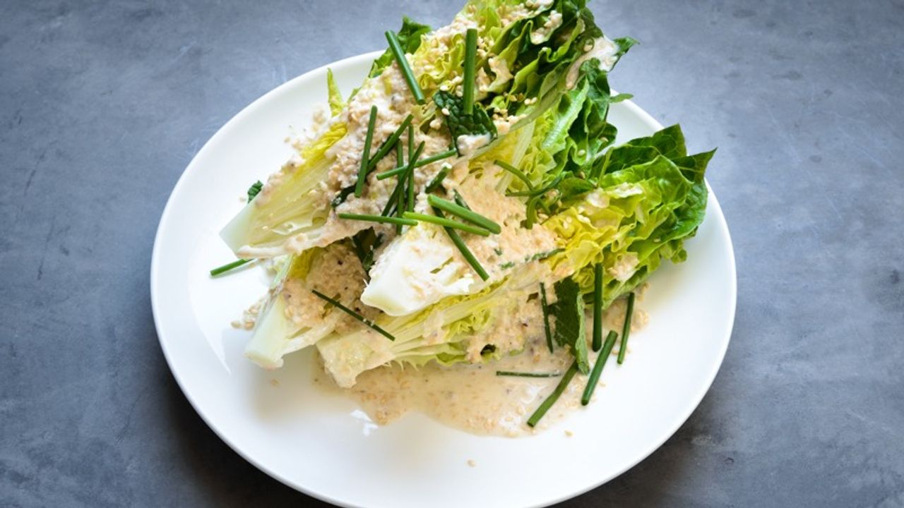Cos heart salad, chives, mint & sesame