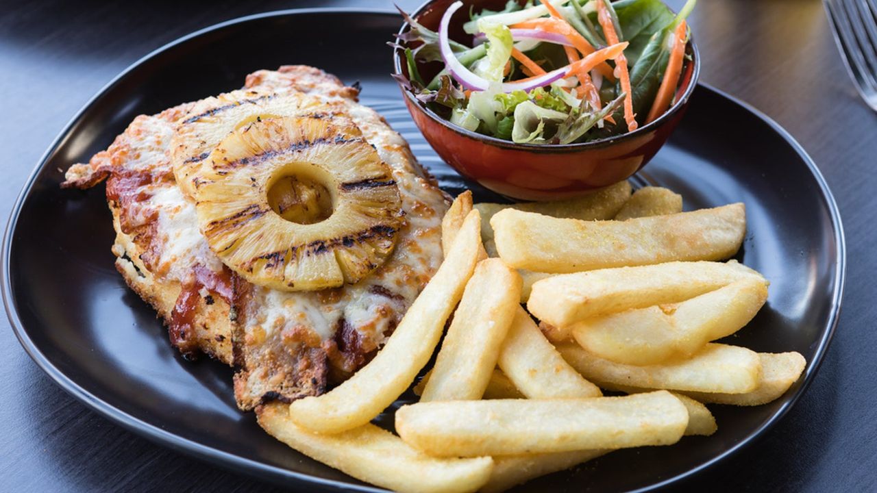 Loaded Hawaiian Parma with Fries and Salad