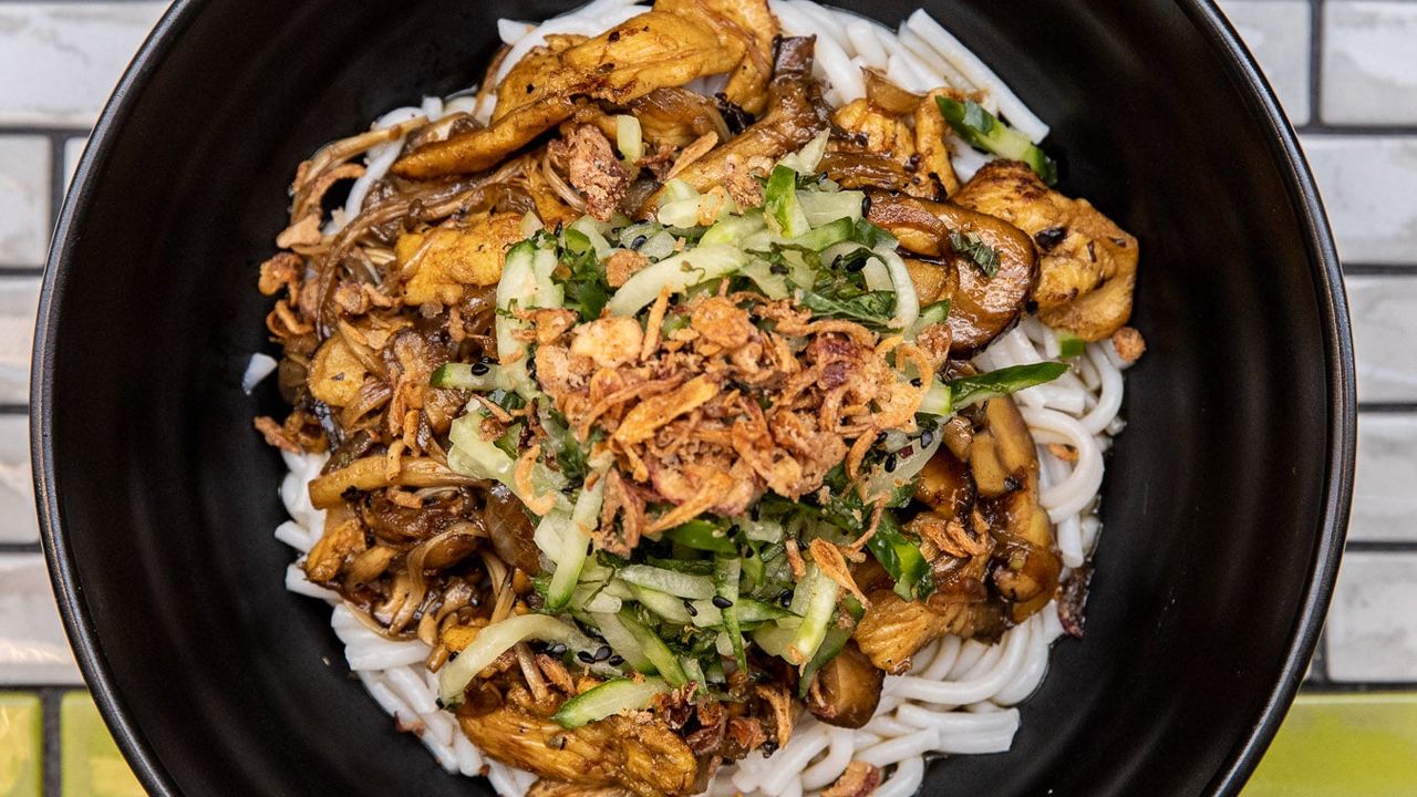 Chicken Wok’d Soy Chicken Breast and Exotic Mushrooms with Mixian Noodles