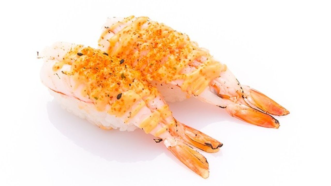 Aburi Spicy Prawn Nigiri (gf)