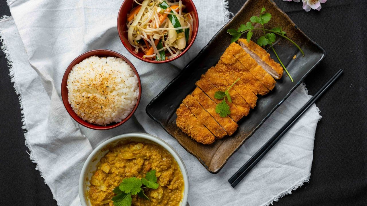 Tonkatsu Curry Don with Potatoes, Carrots & Eggplants