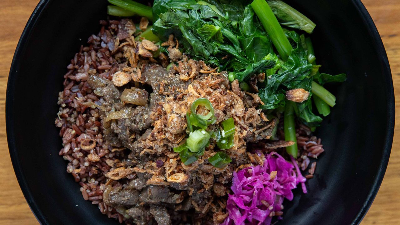 Lemongrass Beef (Grass Fed) Rice and Greens (GF)