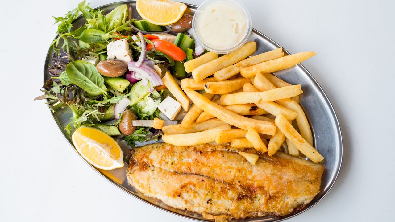Barramundi, Chips & Salad