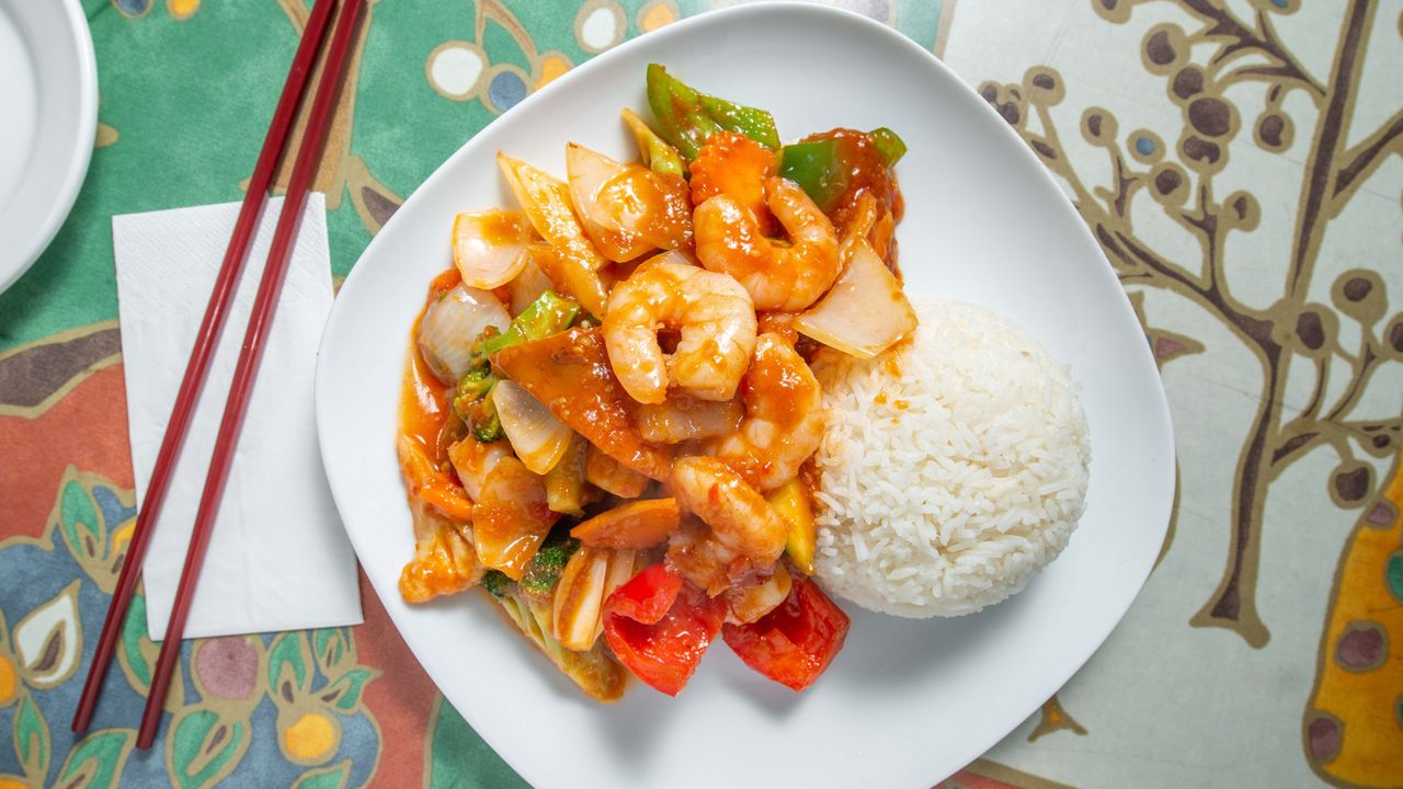 Chilli Prawns & Vegetables with Rice
